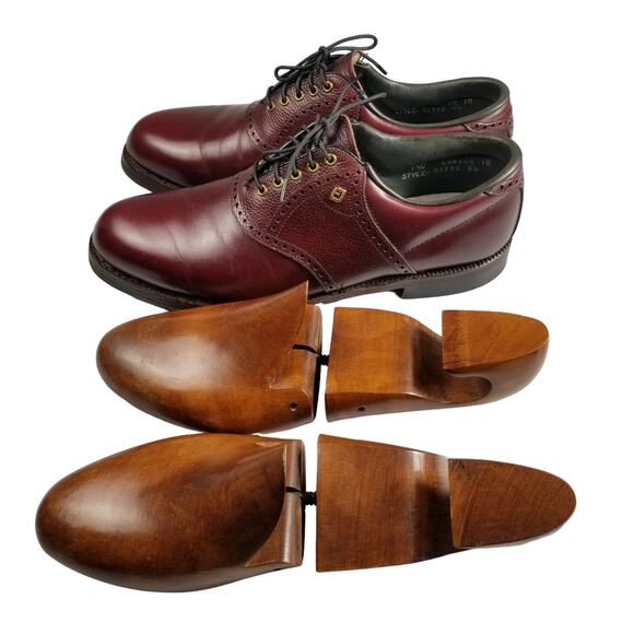 Footjoy Vintage USA Handmade Oxfords Burgundy  Brown Shoes & Shoe Trees 9 1/2 C